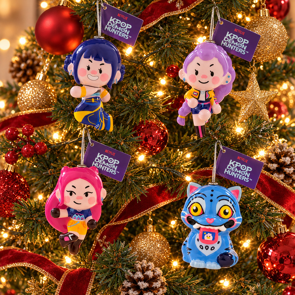 KPop Demon Hunter's Christmas Tree Ornaments Zoey, Rumi, Mira, Derpy Tiger Set